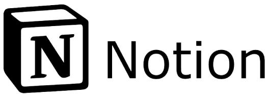 Logo de Notion avec un cube noir affichant un N blanc à gauche du texte Notion.