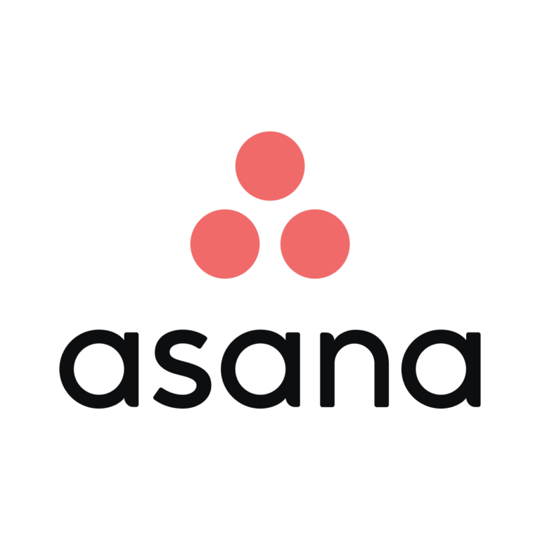 Logo d'Asana avec trois points rouges formant un triangle au-dessus du nom en lettres minuscules noires.