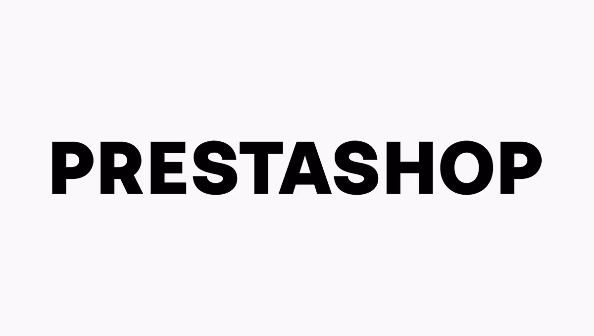 Logo de PrestaShop avec texte en noir sur fond clair.