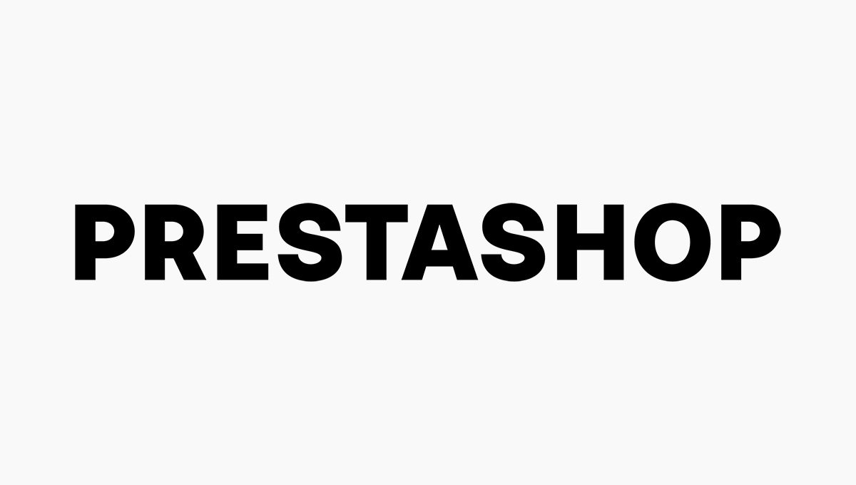 Logo de PrestaShop avec texte en noir sur fond clair.