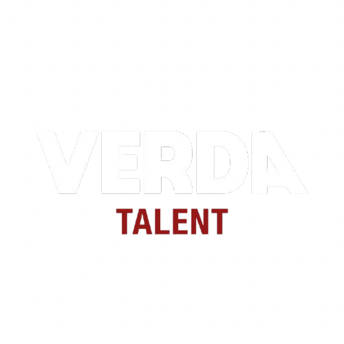 VERDA Talent logo with VERDA in white uppercase letters and TALENT below in smaller red uppercase letters on a black background.