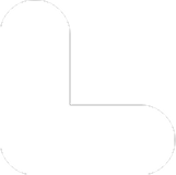White rounded corner shape forming an angled 'L' on a black background.