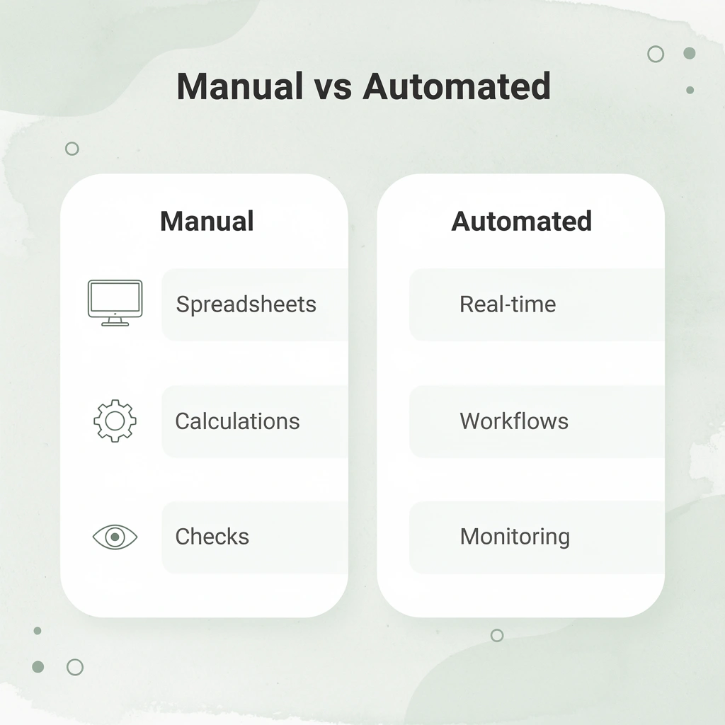 Comparison table showing manual versus automated prop trading approaches