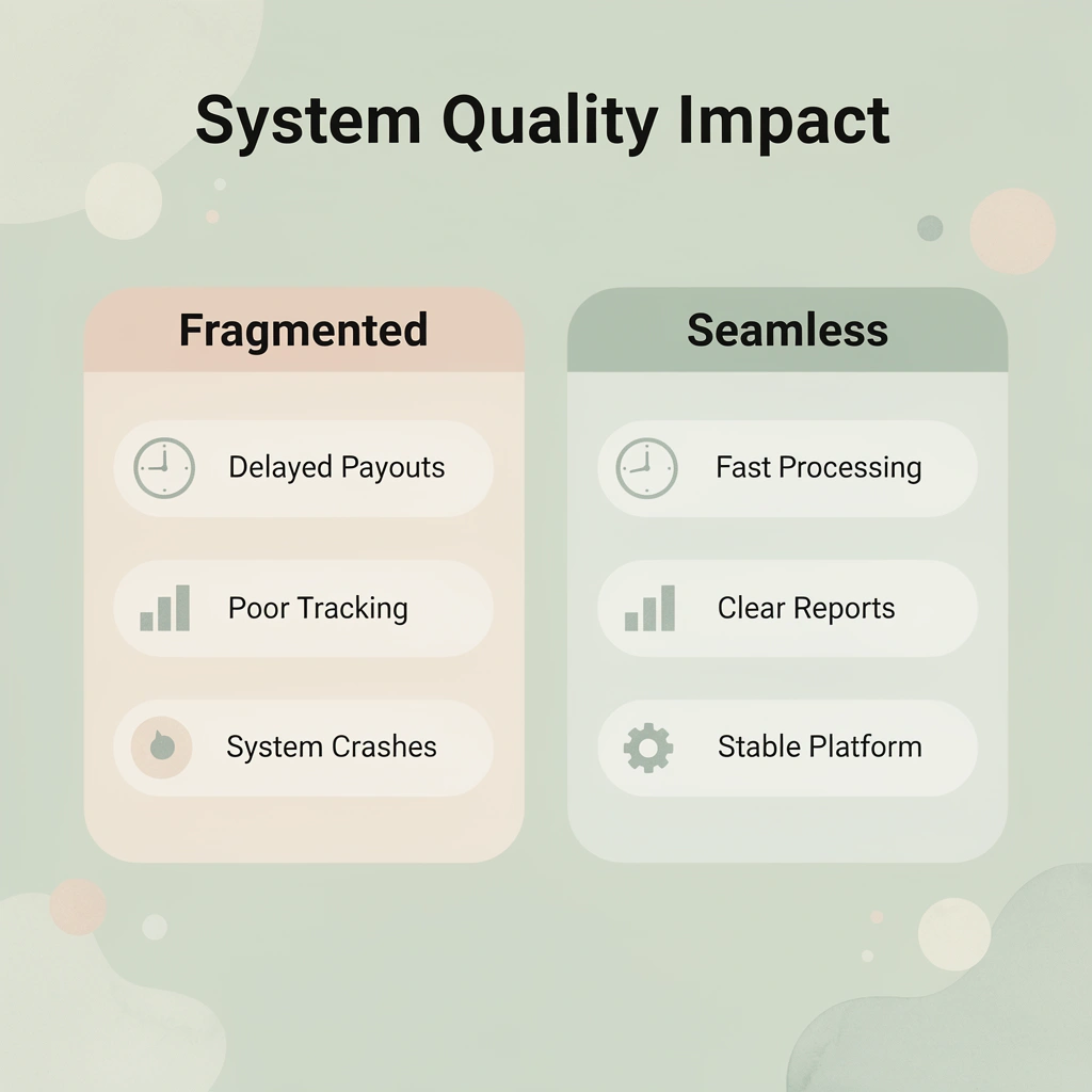 Comparison of fragmented vs seamless trading systems