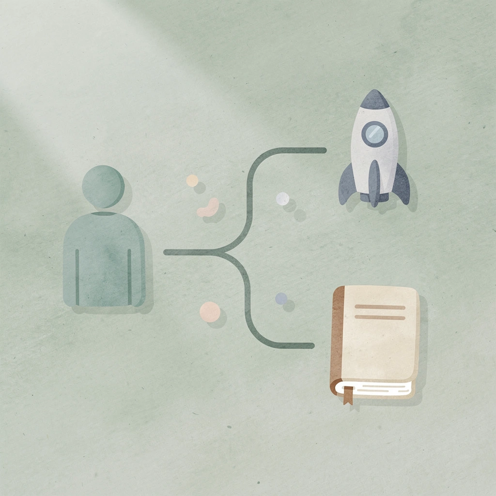 Brain icon splitting into two paths representing skill transformation