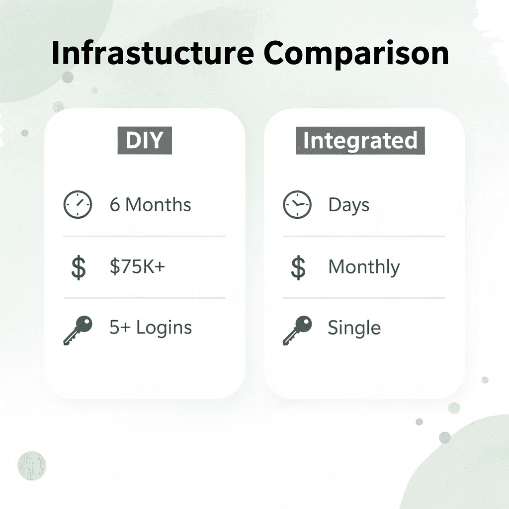 Comparison table showing DIY vs Integrated infrastructure differences