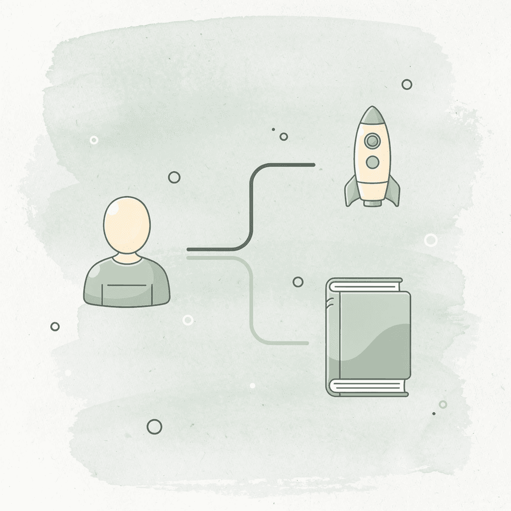 Briefcase icon splitting into two paths representing different business challenges
