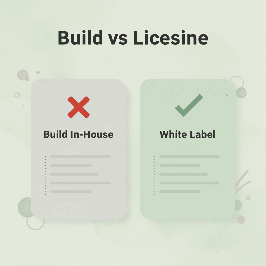 Comparison showing build in-house versus white label solution