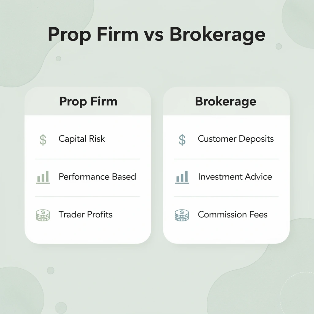 Comparison infographic showing differences between prop firms and brokerages