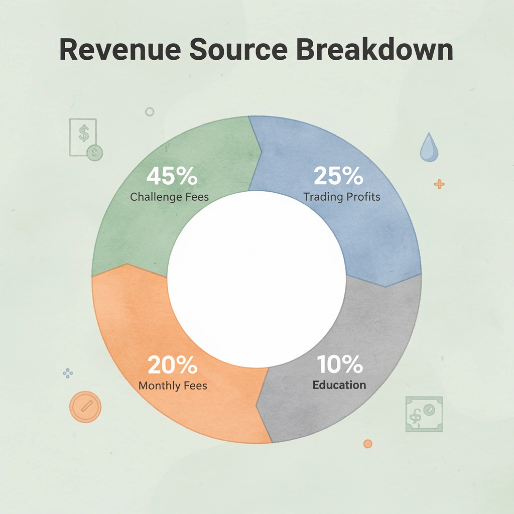 Donut chart showing prop firm revenue source breakdown