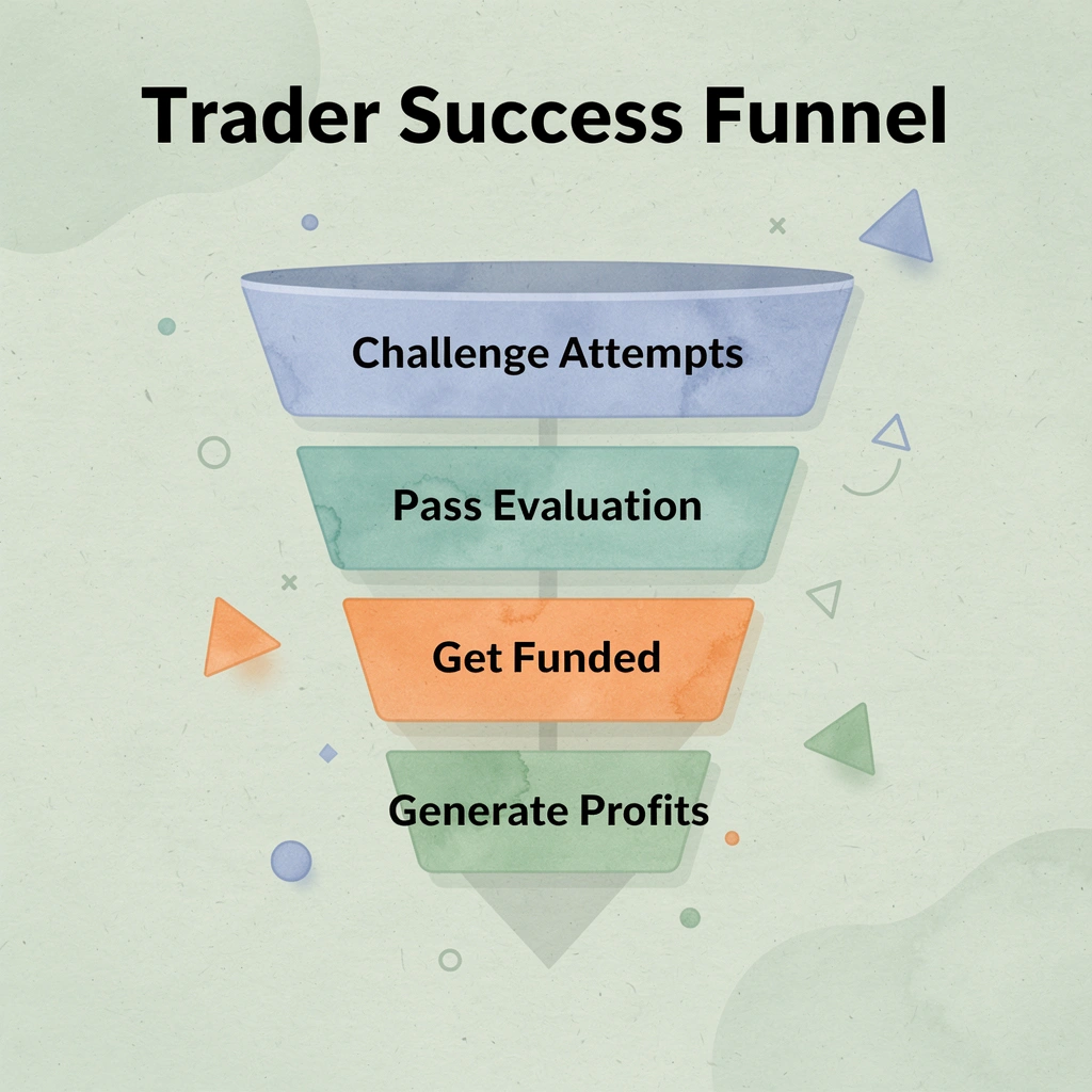 Funnel diagram showing trader success stages