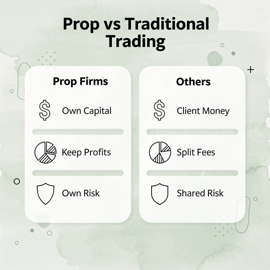 Comparison chart showing differences between prop trading firms and traditional trading models