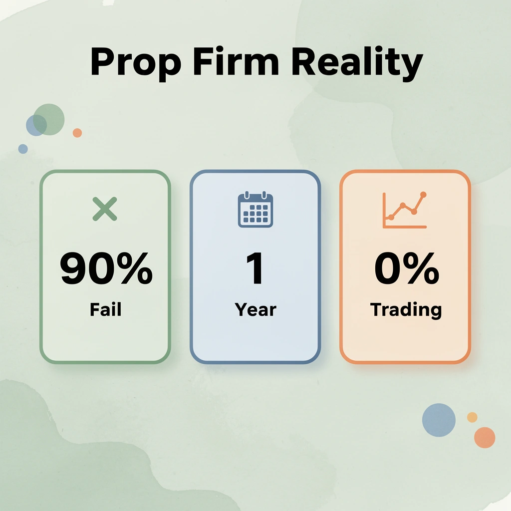 Statistics showing prop firm failure rates and business model reality