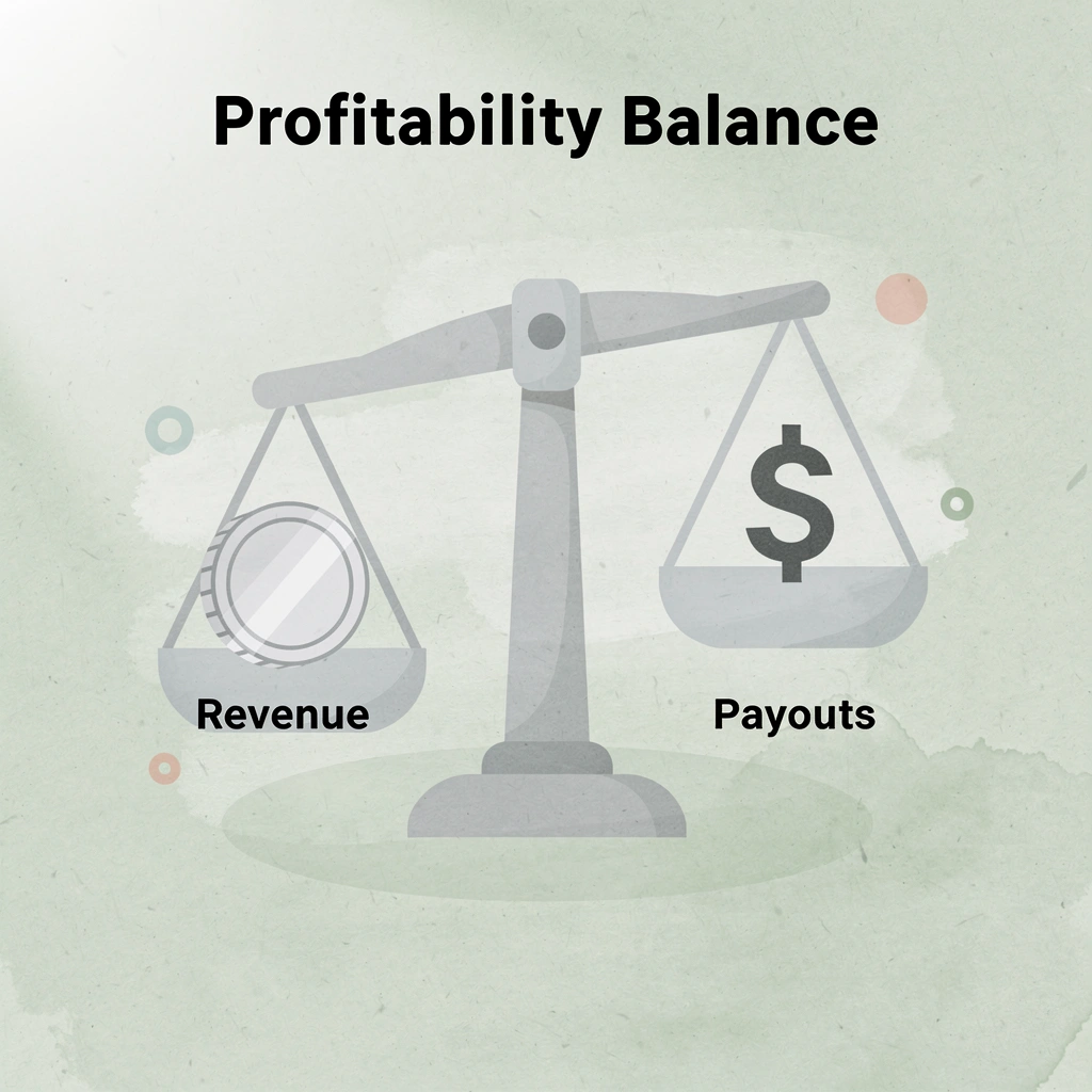 Balance scale showing evaluation revenue versus trader payouts