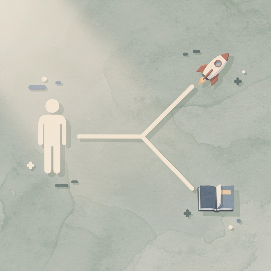 Server icon splitting into two paths representing infrastructure vs profitability outcomes