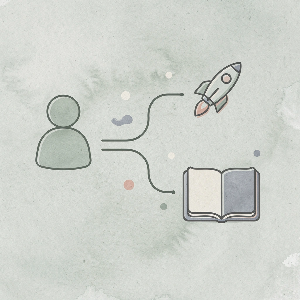 Icon showing a business briefcase splitting into two paths representing provider choices