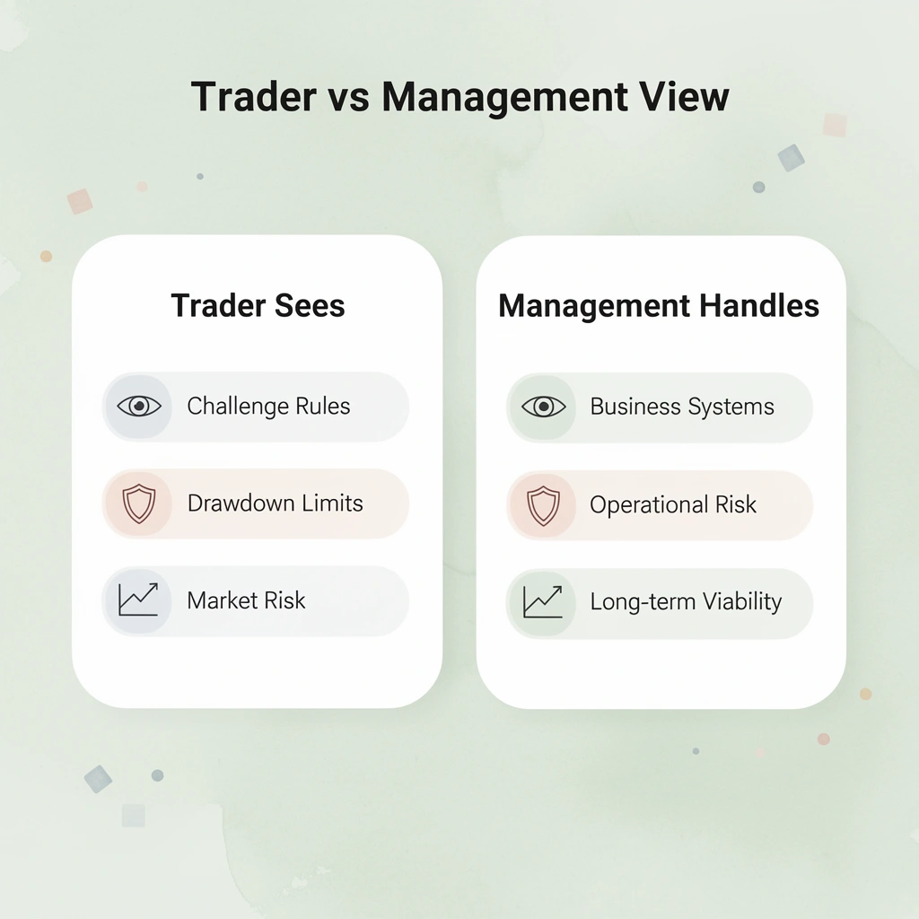 Comparison showing what traders see versus what management handles