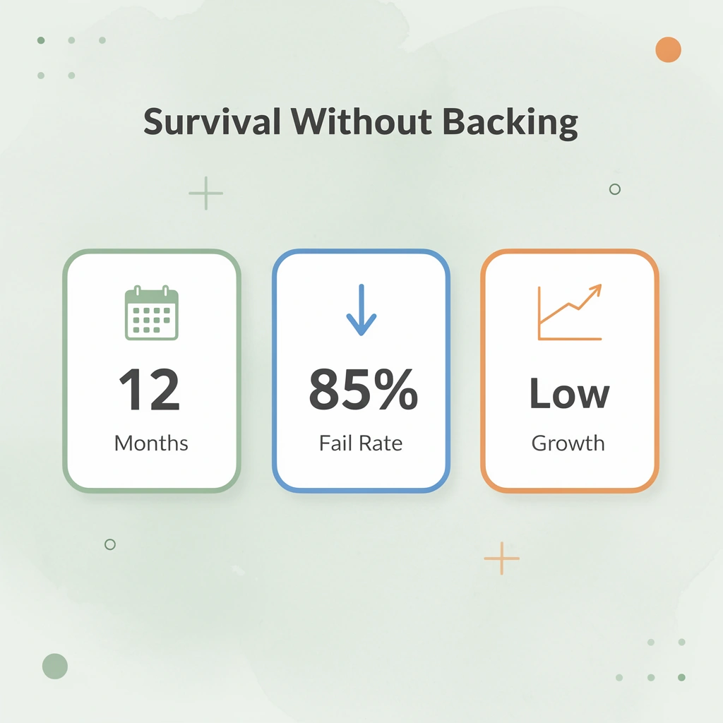 Statistics showing prop firm survival rates without institutional backing