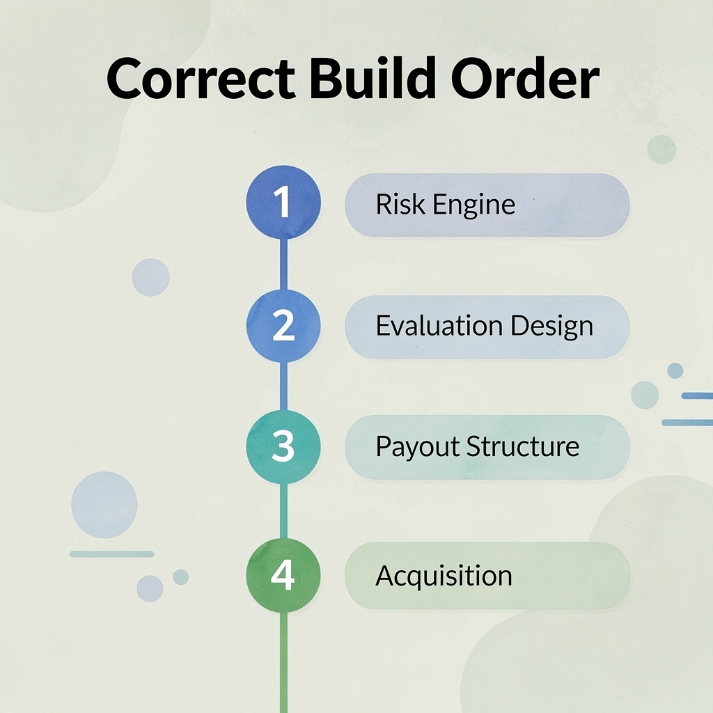 Four-step process showing correct prop firm build order