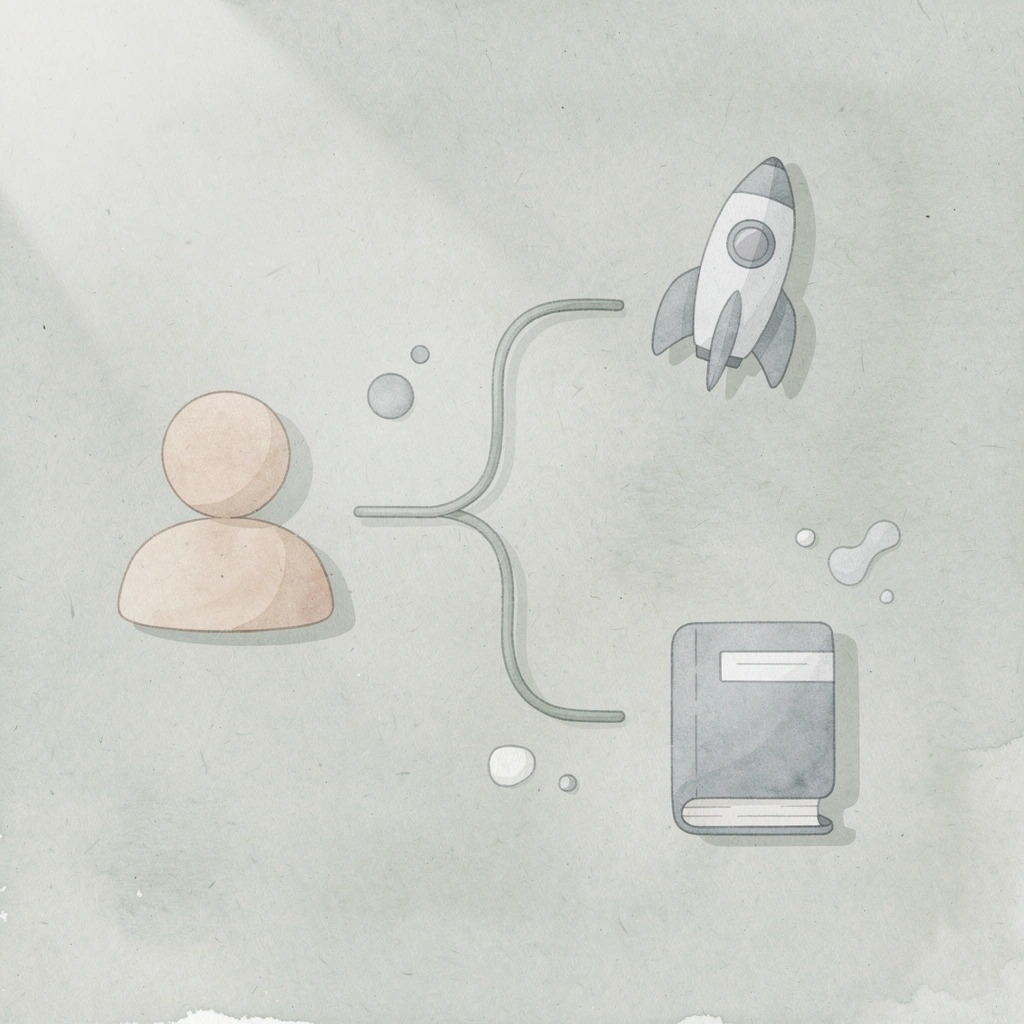Gear icon splitting into two paths representing customization choices