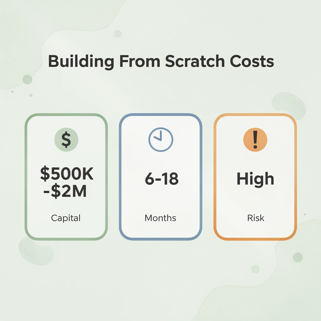 Infographic showing the high costs of building prop firms from scratch
