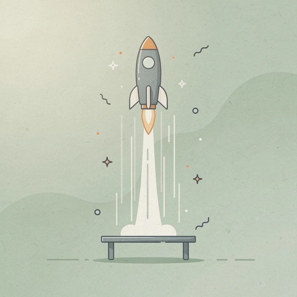 Rocket launching upward representing fast market entry