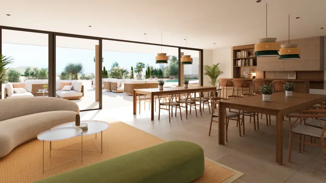 Greenity – salon z jadalnią otwarty na taras