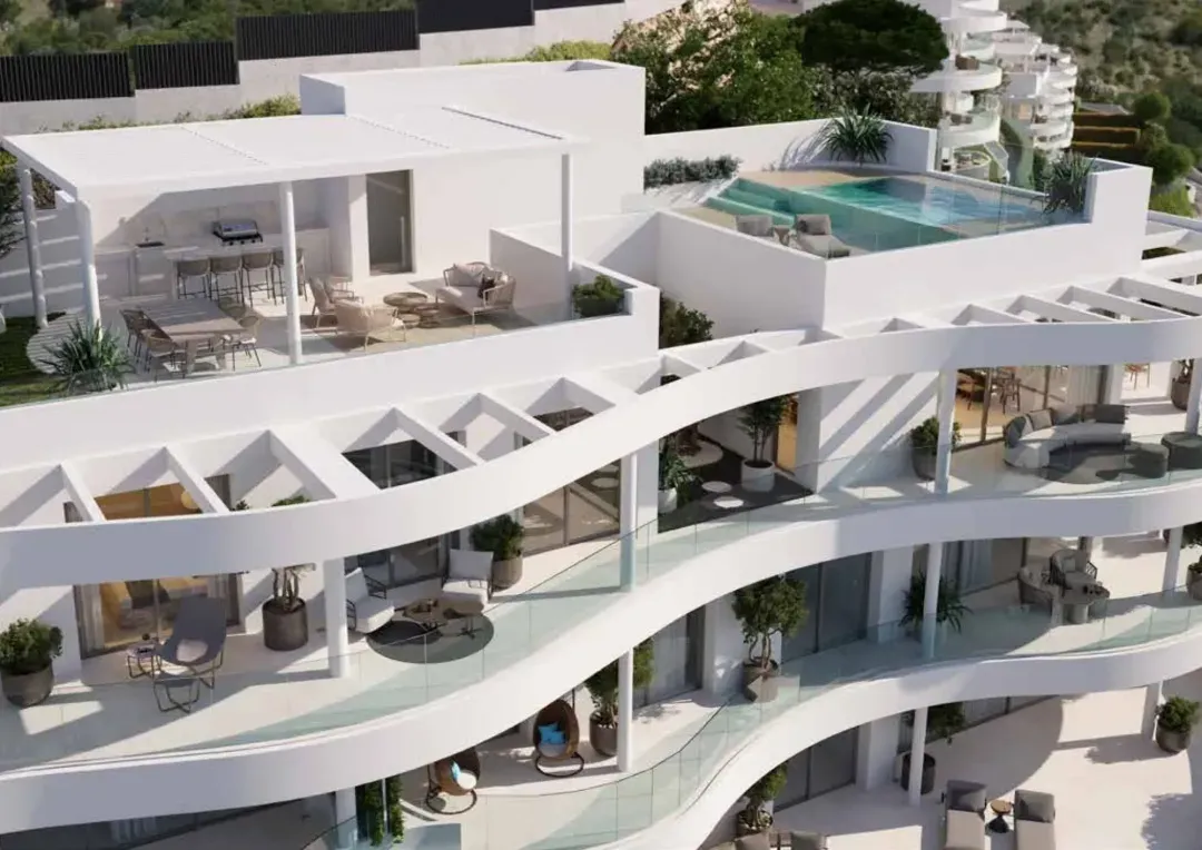 The View Marbella – tarasy na dachu z basenami, widok z góry