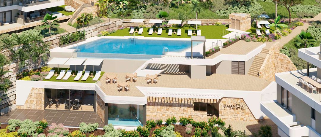 Calanova Collection – strefa rekreacyjna z basenami i klubem wellness widziana z góry