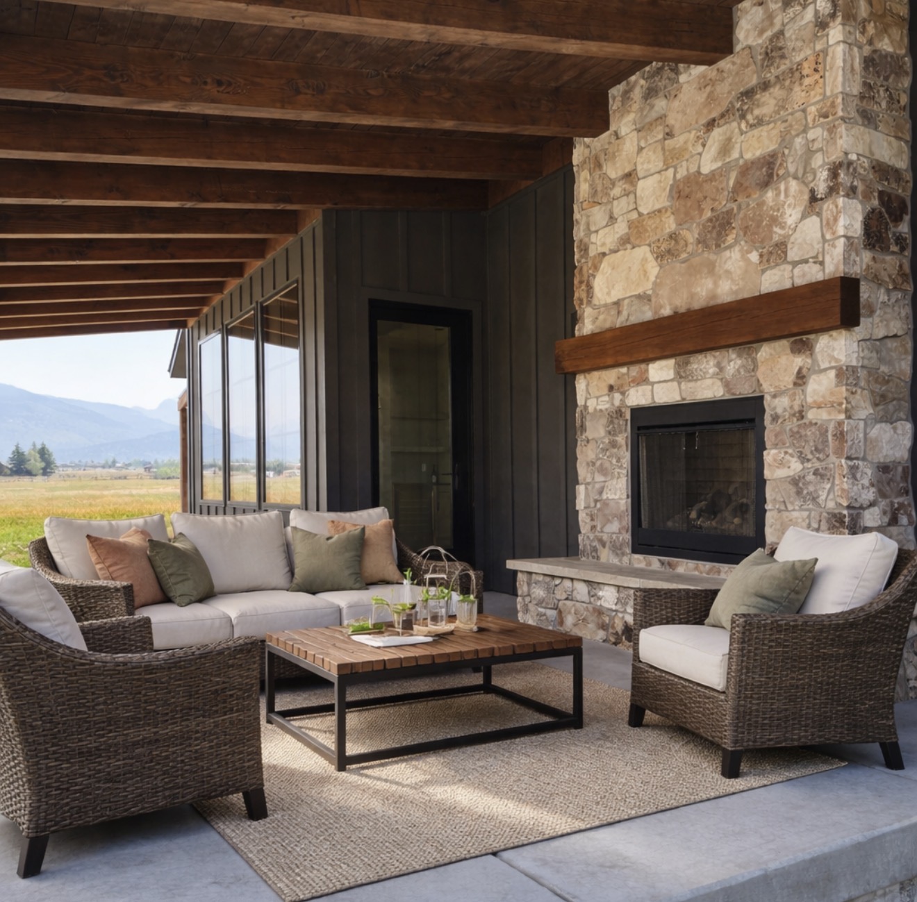 Exterior fireplace and patio