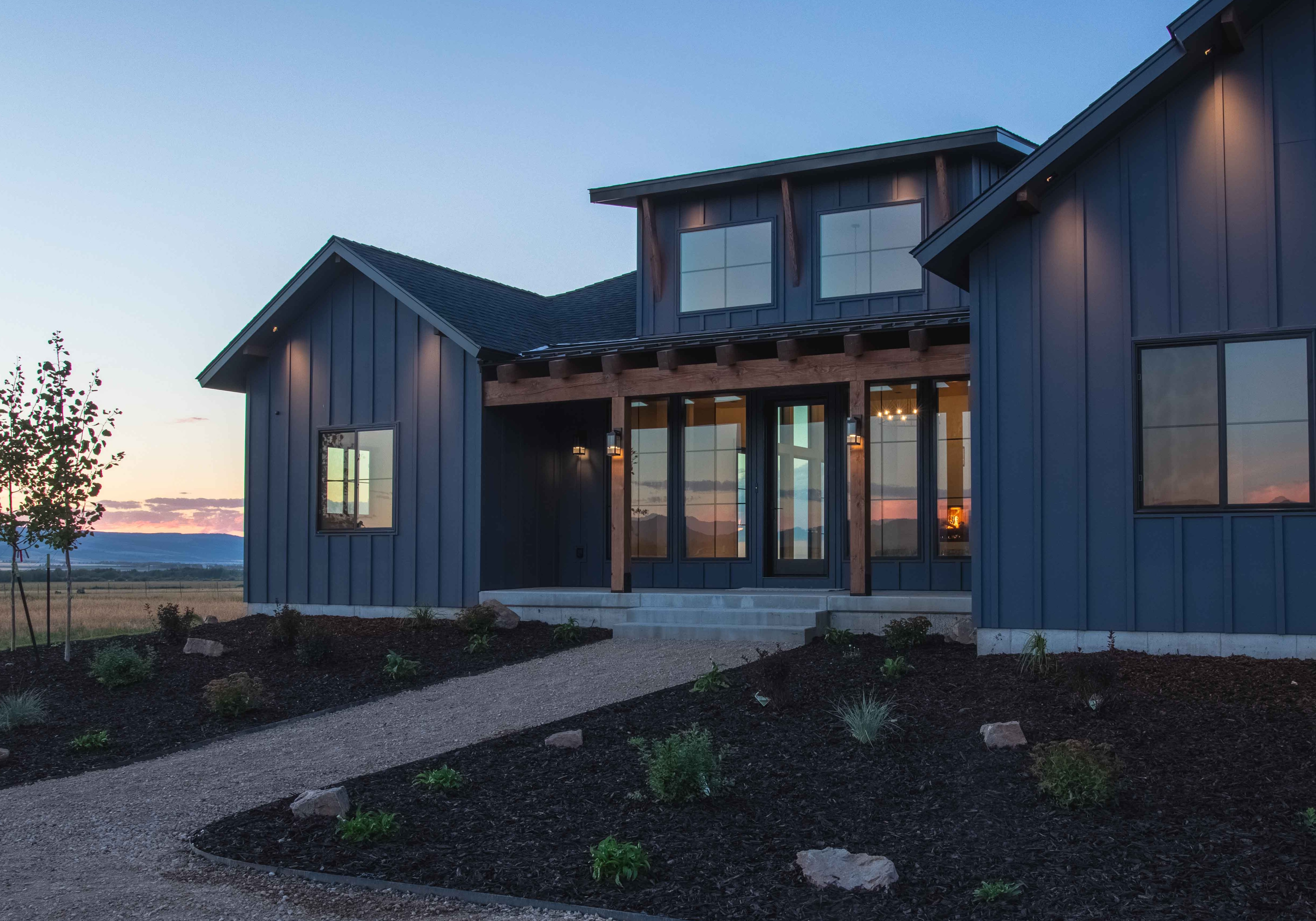 Timber Creek, the entry and front walk at dusk