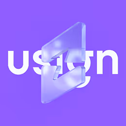 Transparent 3D geometric shape resembling an angular loop in front of white text on a purple background.