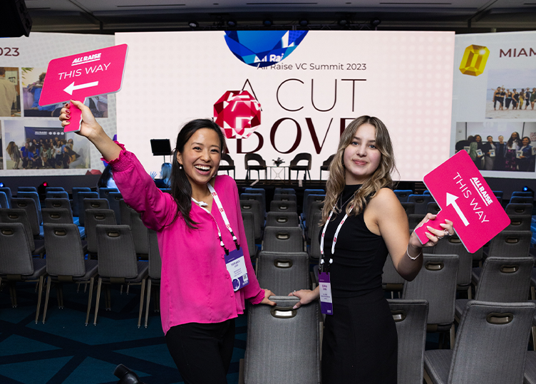 A scalable event brand design for All Raise VC Summit, creating a polished and cohesive experience across physical and digital touchpoints.