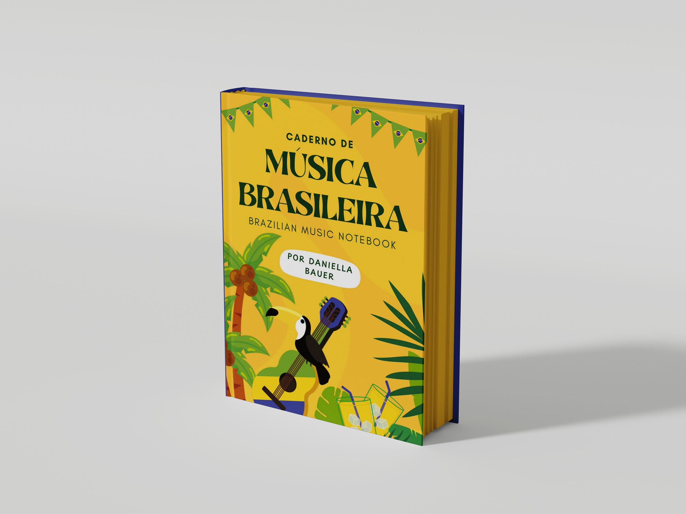 A colorful educational notebook designed to help learners explore Brazilian Portuguese through music, combining editorial layout, illustration, and cultural storytelling.