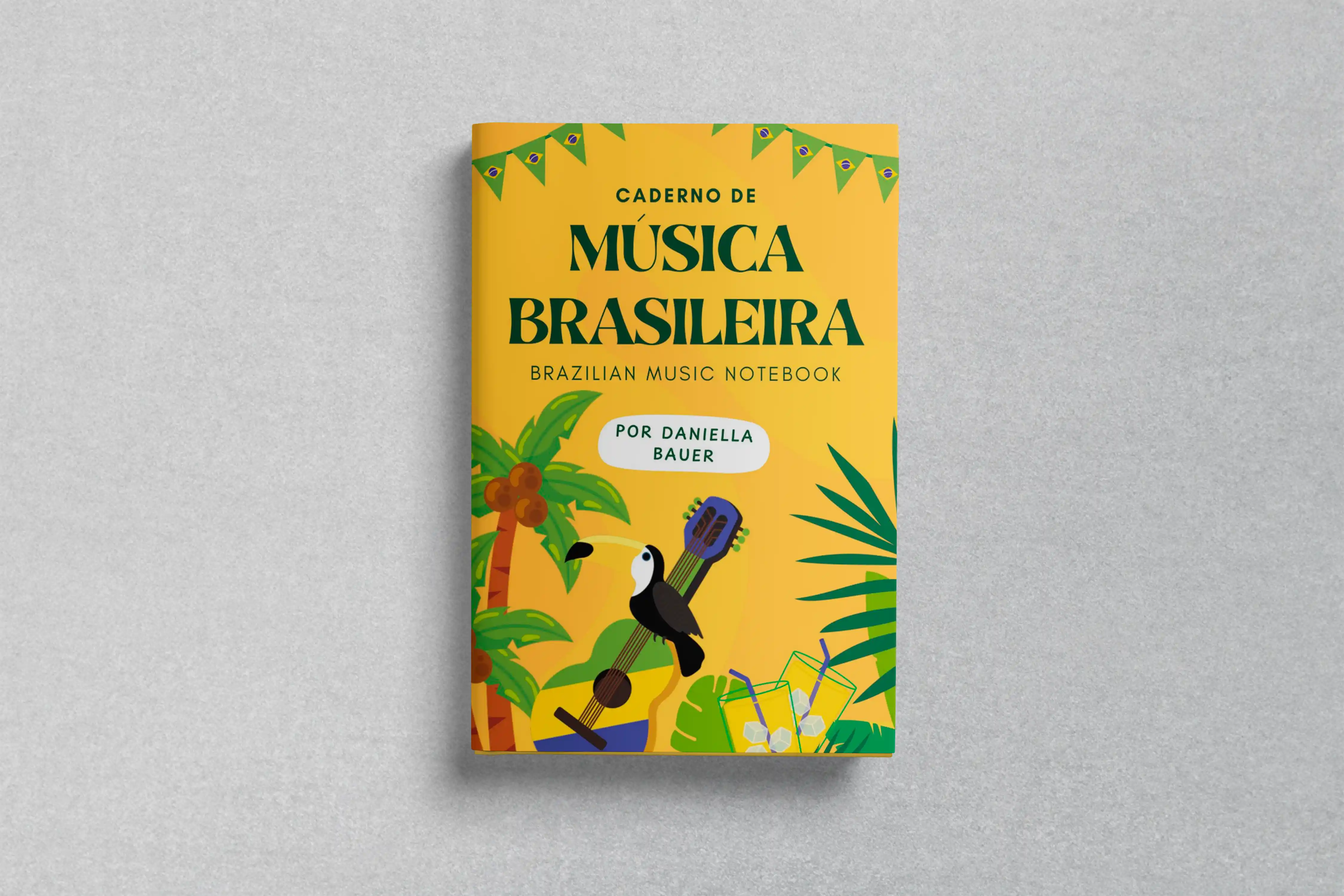 A colorful educational notebook designed to help learners explore Brazilian Portuguese through music, combining editorial layout, illustration, and cultural storytelling.