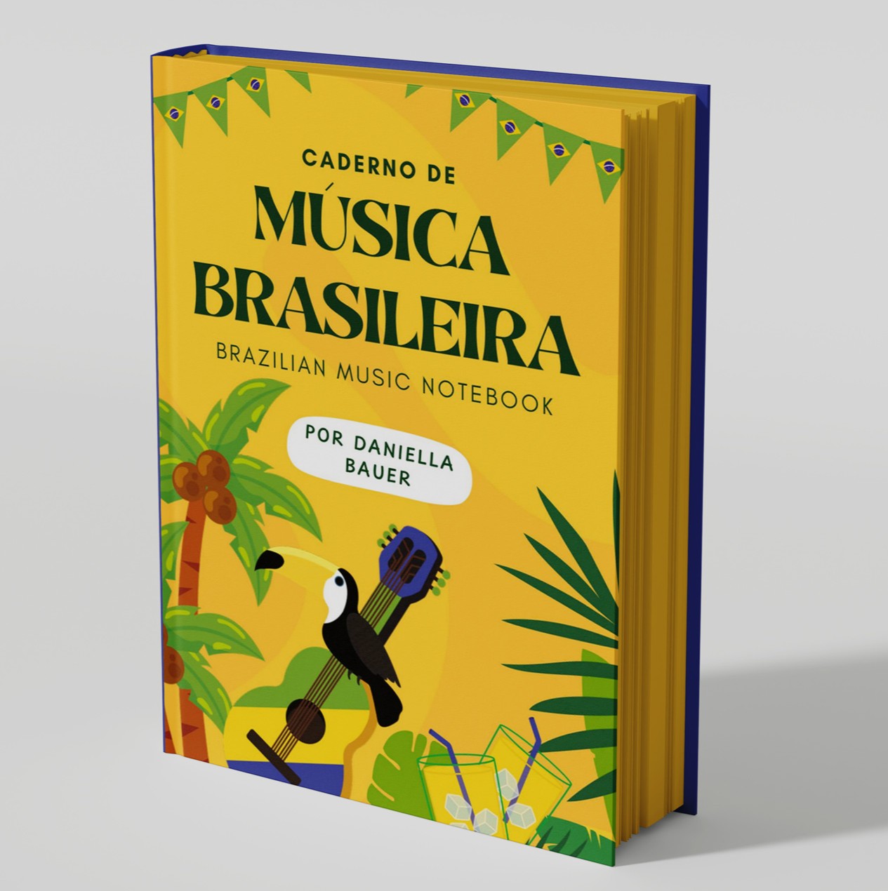 A colorful educational notebook designed to help learners explore Brazilian Portuguese through music, combining editorial layout, illustration, and cultural storytelling.