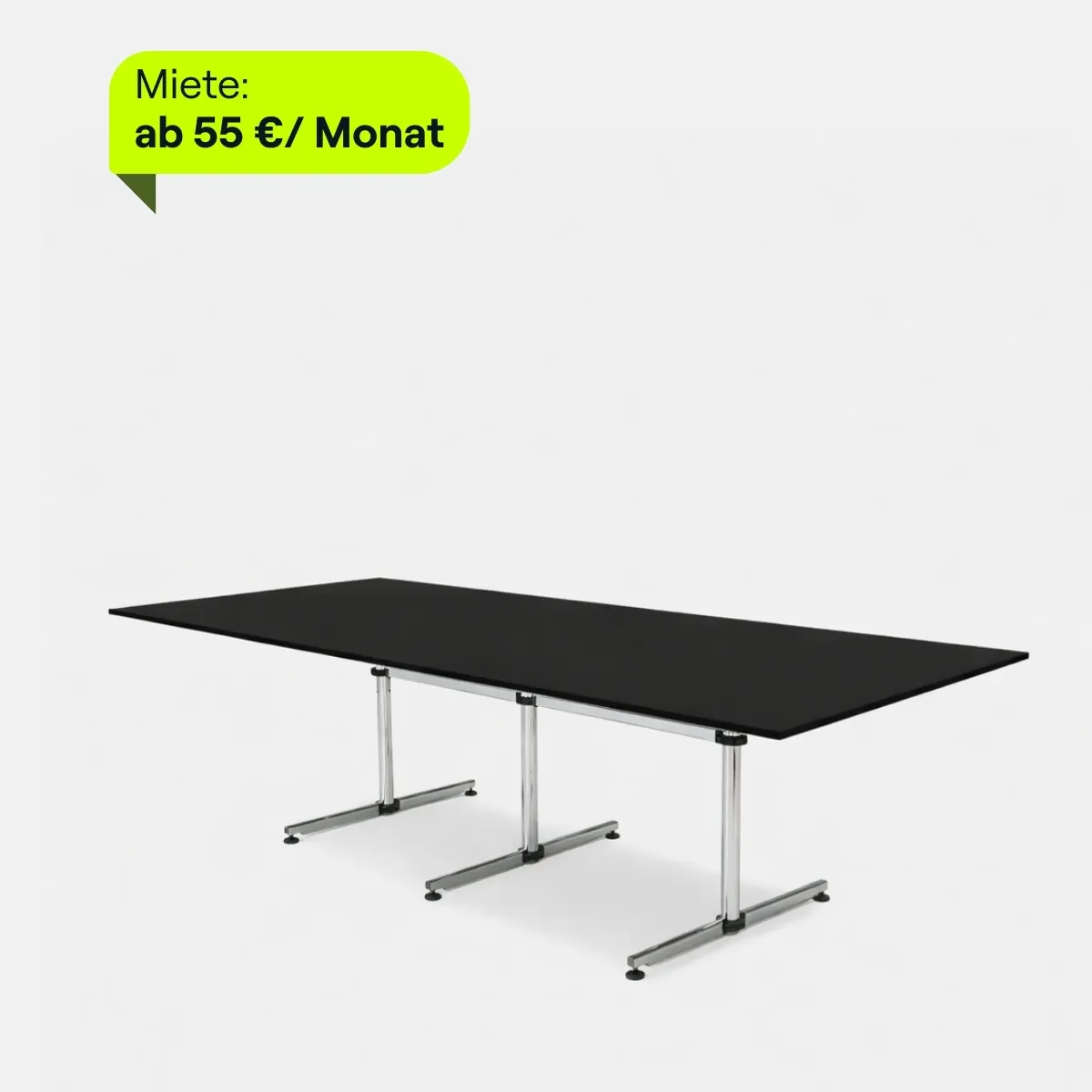 Moderner Konferenztisch USM Kitos mit schwarzer Tischplatte und Metallgestell