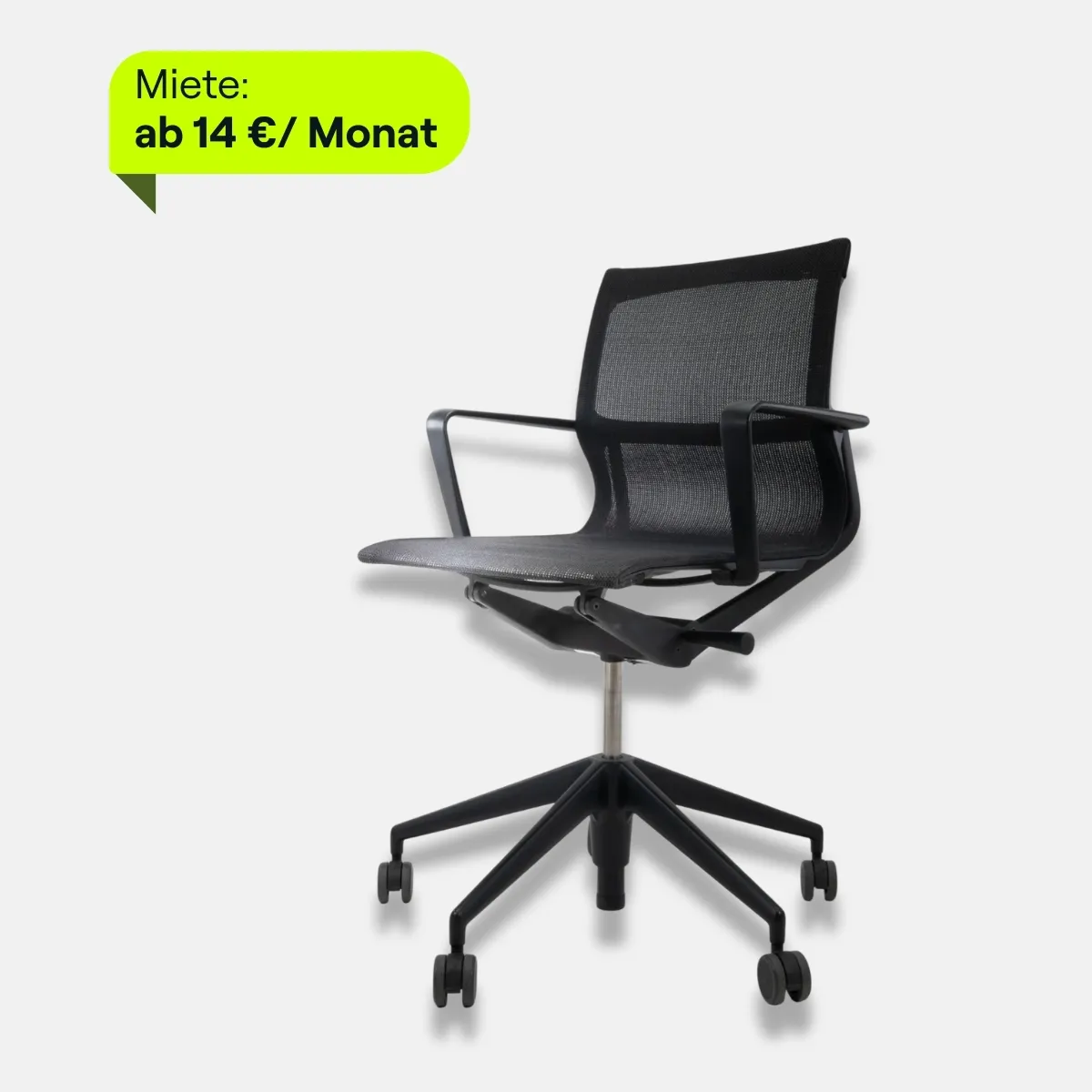 Moderner Konferenzstuhl Vitra Physix mit schwarzem Netzrücken und Drehgestell