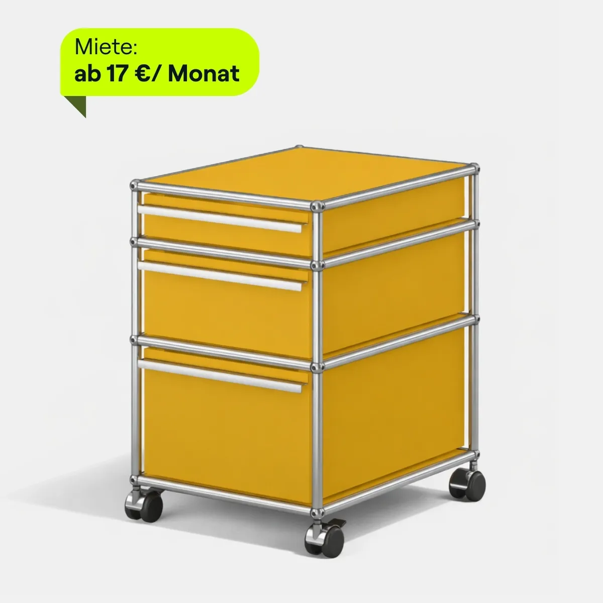 USM Haller Rollcontainer in Gelb mit Schubladen auf Rollen für Büroarbeitsplätze