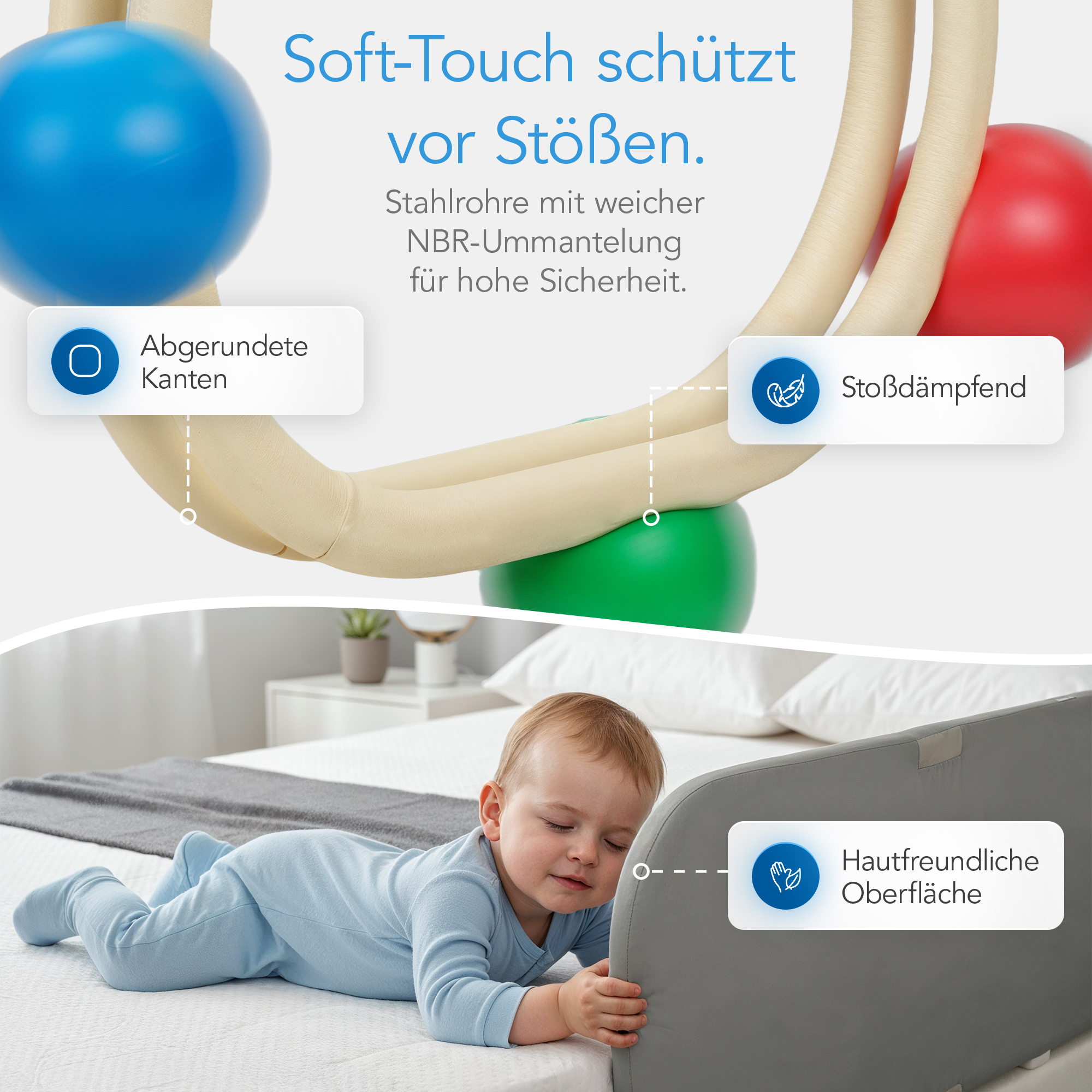 DRITA® Bettgitter Material – weiches Polster und robuste Konstruktion für sicheren Kinderschlaf