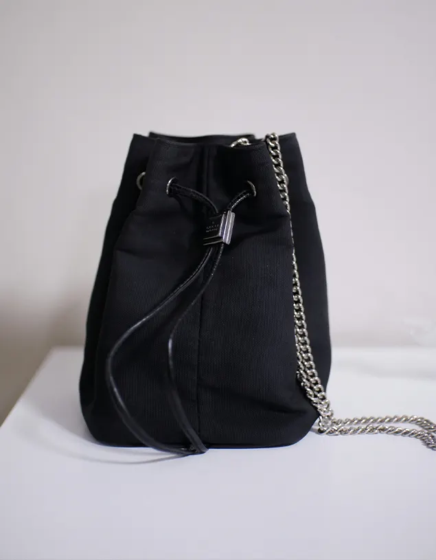 A black bag on a table.