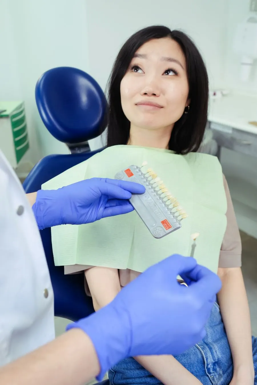Starting tooth shade recorded with a dental shade guide before whitening