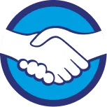 Icon of two hands shaking inside a blue circle, symbolizing agreement or partnership.