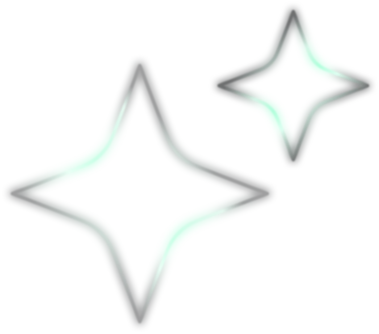 Two glowing, stylized four-pointed stars in black and teal on a transparent background.