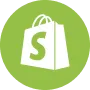 Shopify logo featuring a white shopping bag with a green stylized 'S' on a green circular background.
