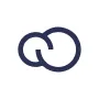 Minimalist black and white icon featuring two overlapping, rounded shapes forming an abstract infinity or linked chain symbol.