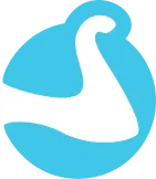 Abstract white swan shape on a light blue irregular circular background.
