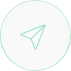 Minimalist paper airplane icon inside a light circular border on a pale background.