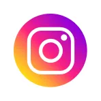 Instagram logo with a pink, purple, and orange gradient circle background.