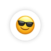 Smiling face emoji wearing black sunglasses.